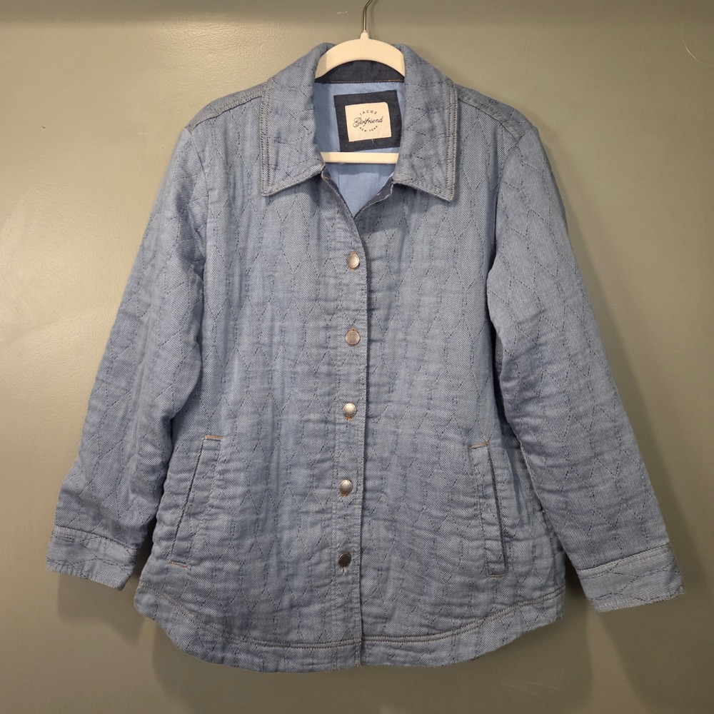 Jachs Girlfriend Quilted Shirt Jacket, Women's Size L, Blue Faux Denim